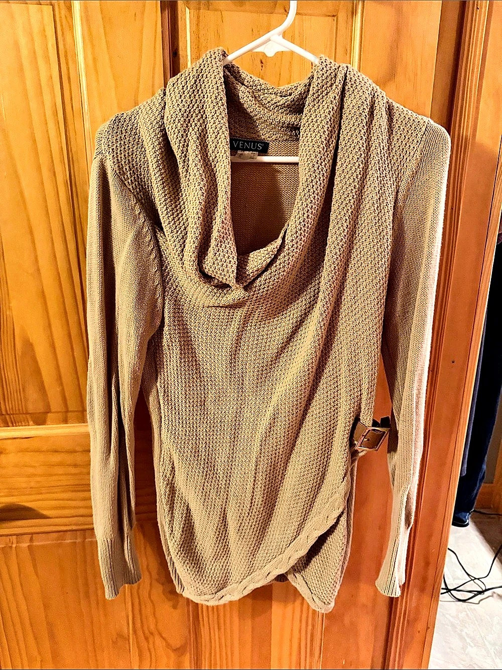 VENUS Long Sleeve Cowl Neck Faux Wrap Sweater - Brown